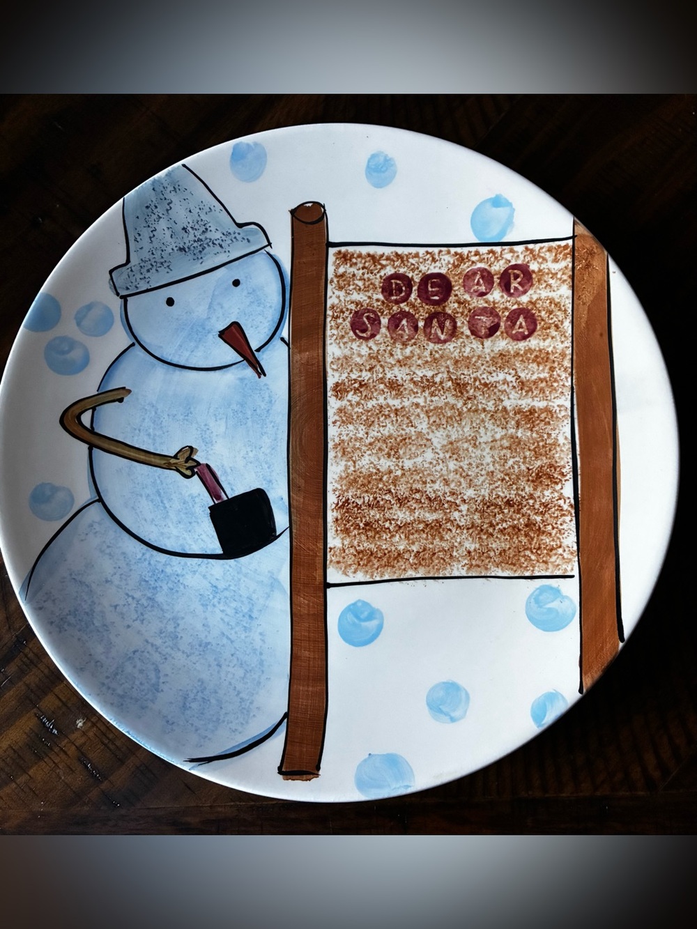 Hand-Painted Blue Snowman Holiday Ceramic Cookie Plate